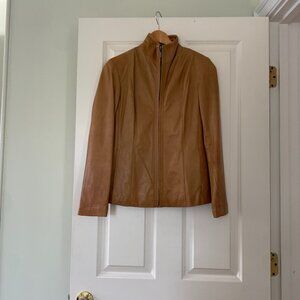 Cole Haan Leather Jacket, XS, Camel color